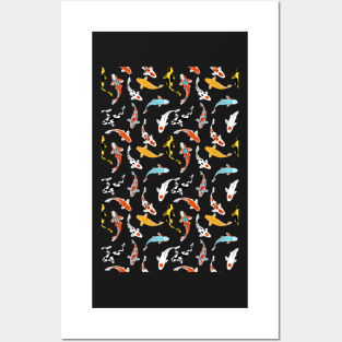 Koi Fish | Seamless Pattern | Teal Colour Background | Koi Design Posters and Art